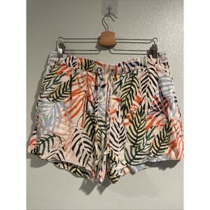 NWOT 100% Linen Shorts White Tropical Size XL Pull-on Travel Resort Loose Pocket